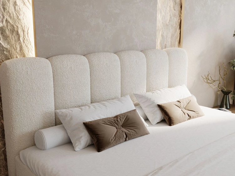 Boxspringbett mit Bettkasten 160x200 Bouclé-Stoff Cloud Beige