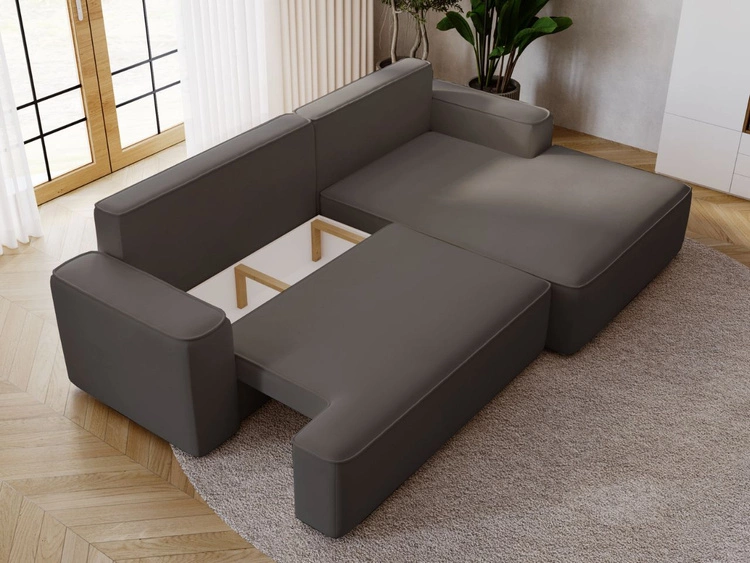 Ecksofa L-Form Rechts mit Schlaffunktion und Bettkasten California Dunkelgrau