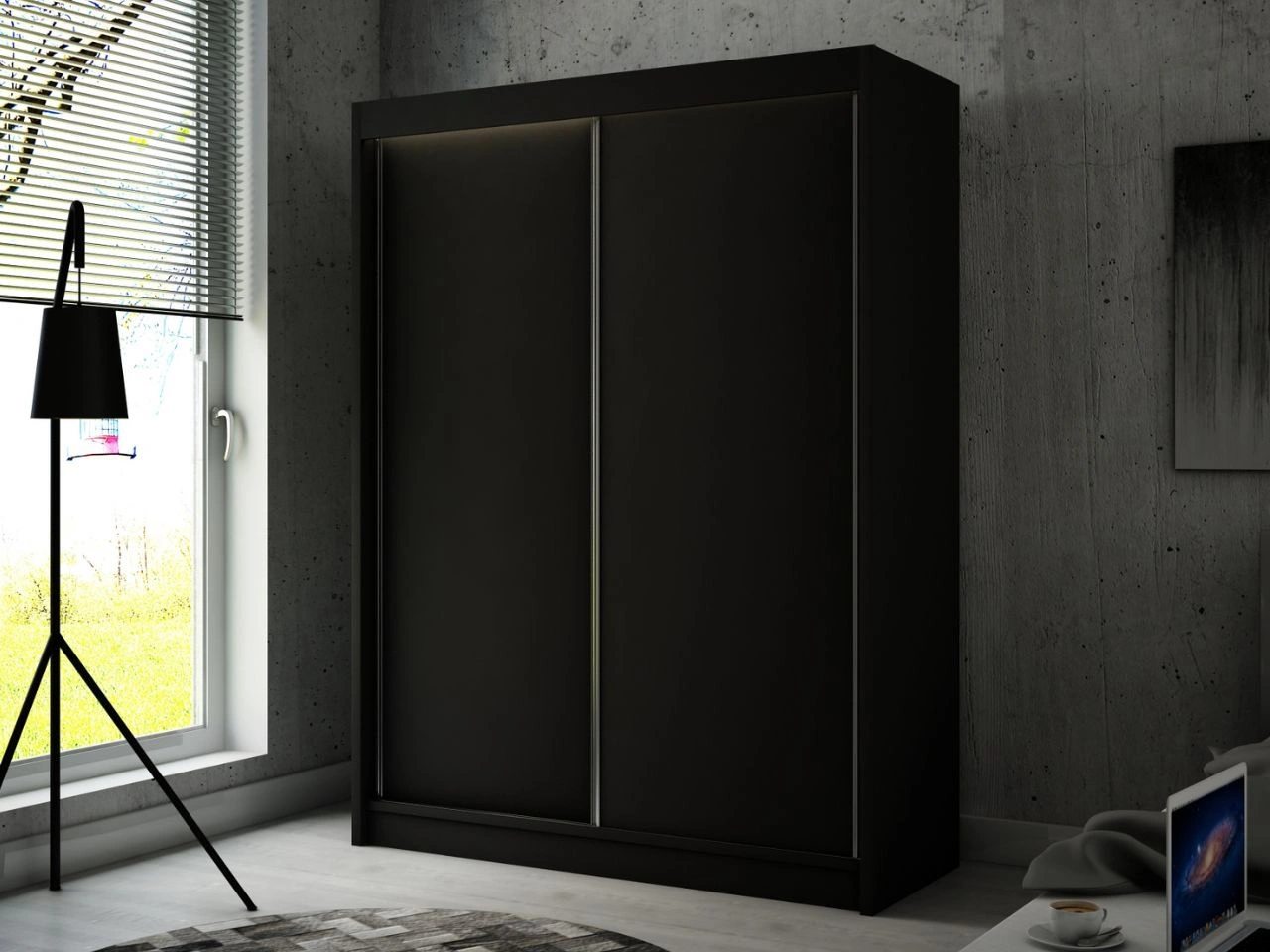 Schiebetürenschrank 150 cm mit LED-Beleuchtung Diano Schwarz