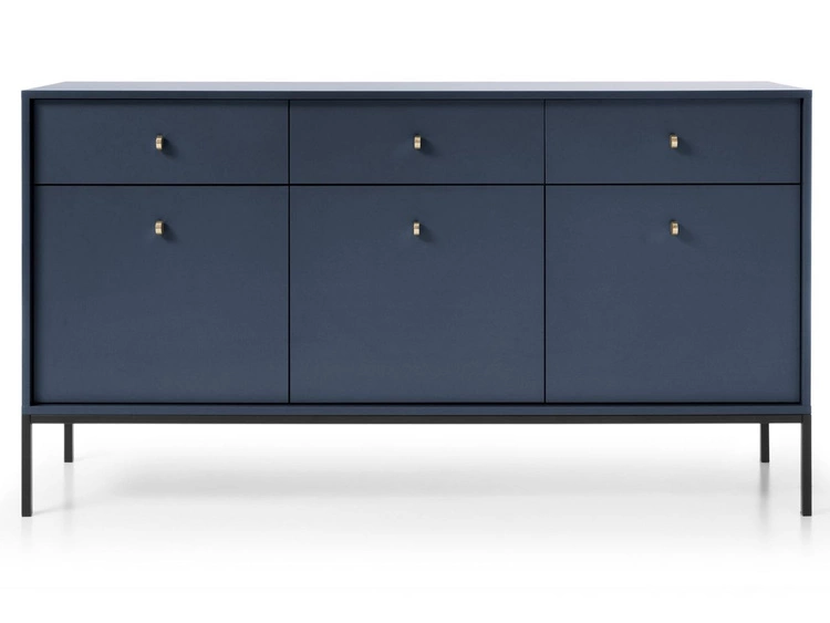 Kommode mit Türen sowie Schubladen mit Schwarz Metallbeinen 154 cm Amor Marineblau