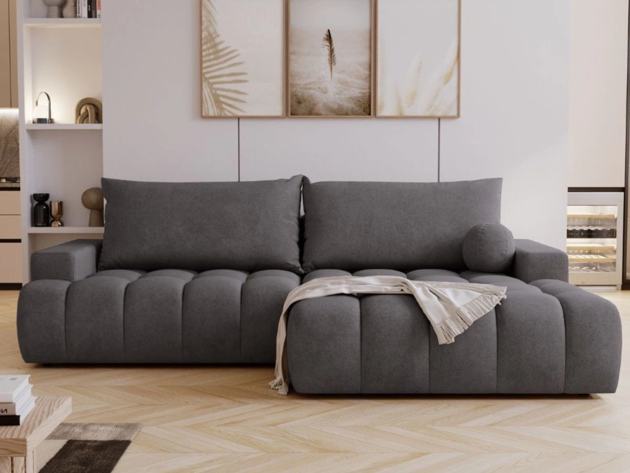 Ecksofa L-Form mit Schlaffunktion und Bettkasten Havi Rechts Graphit