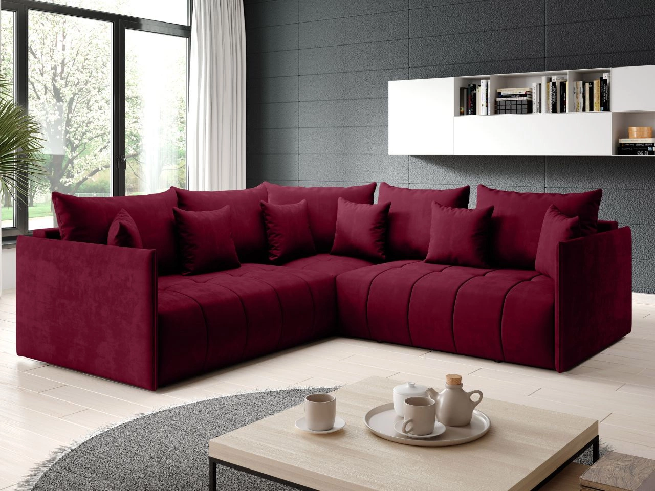 Ecksofa L-Form mit Schlaffunktion und Bettkasten Ardi L Rot