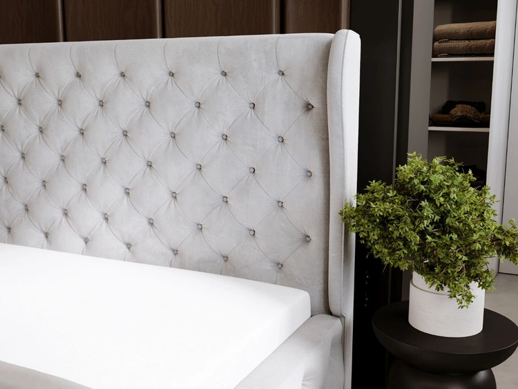 Polsterbett mit Bettkasten und Lattenrost 200x200 Kingston Hellgrau