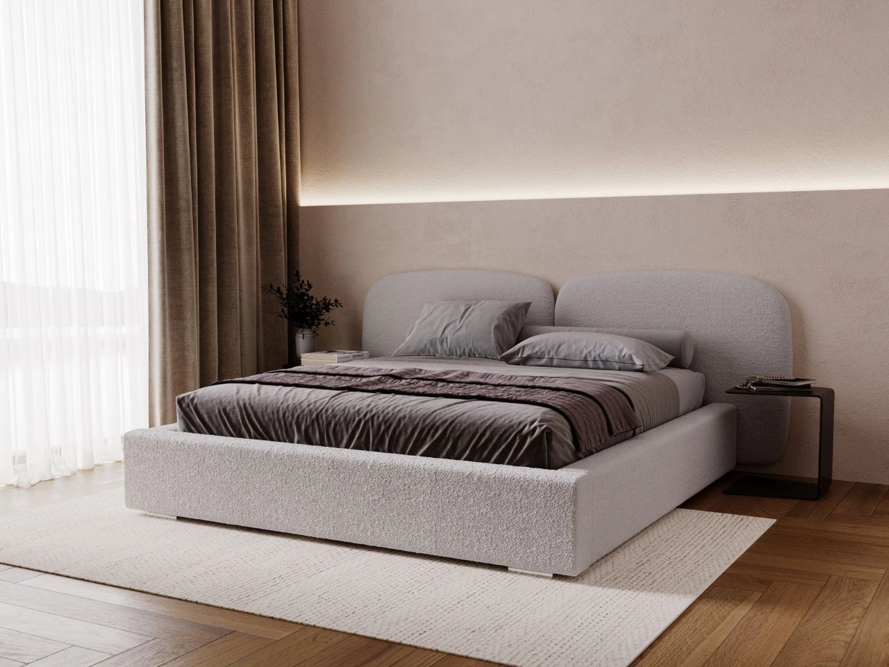 Polsterbett mit Bettkasten und Lattenrost 200x200 Palermo Hellgrau