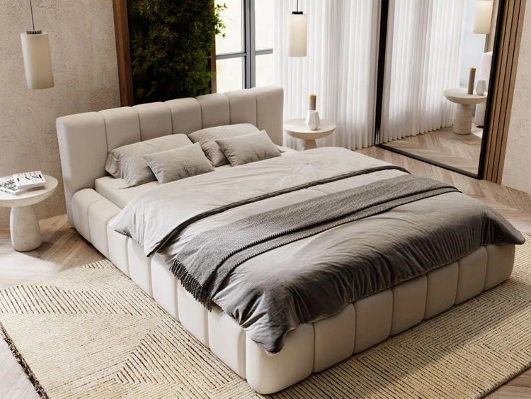 Polsterbett mit Bettkasten und Lattenrost 140x200 Split Hellgrau