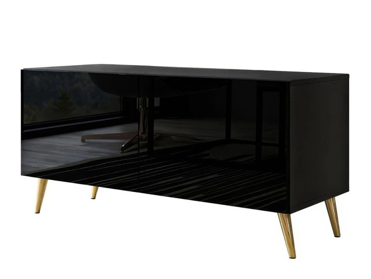 TV-Lowboard mit Türen auf Goldenen Metallbeinen 100 cm Noaé Schwarz Hochglanz