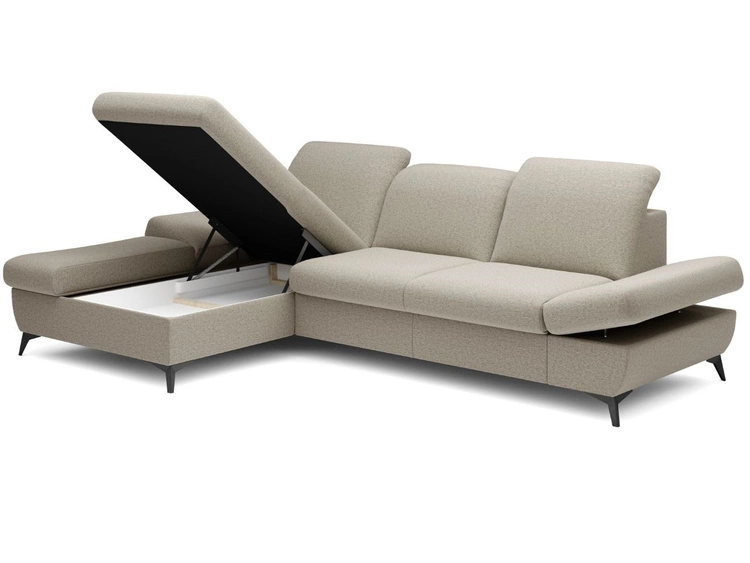 Ecksofa L-Form Links mit Schlaffunktion und Bettkasten Hannover Hellbraun