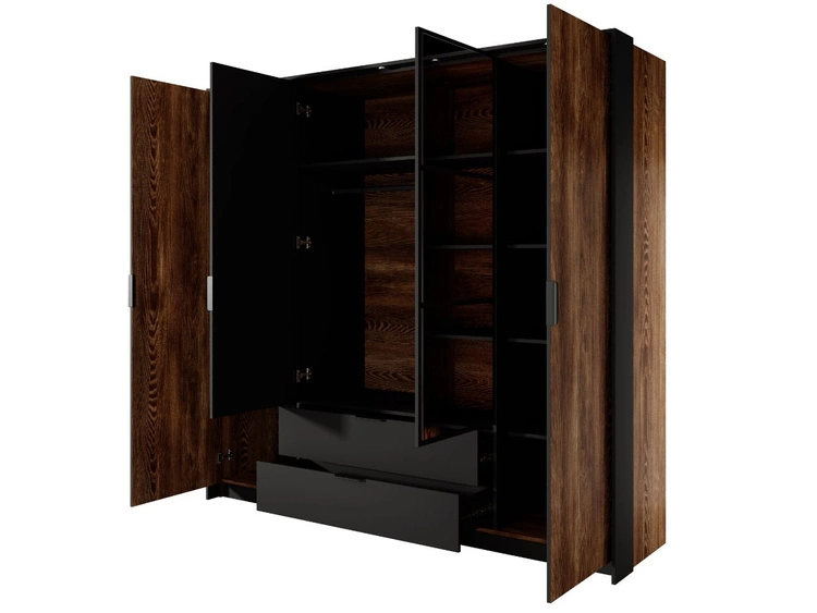 Kleiderschrank mit Spiegel und Schubladen Montreal Kastanie, Schwarz