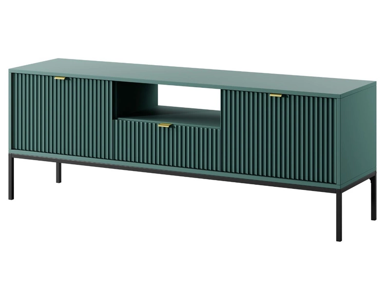 TV-Lowboard mit Schublade und Türen Amber Grün, Schwarz Frame