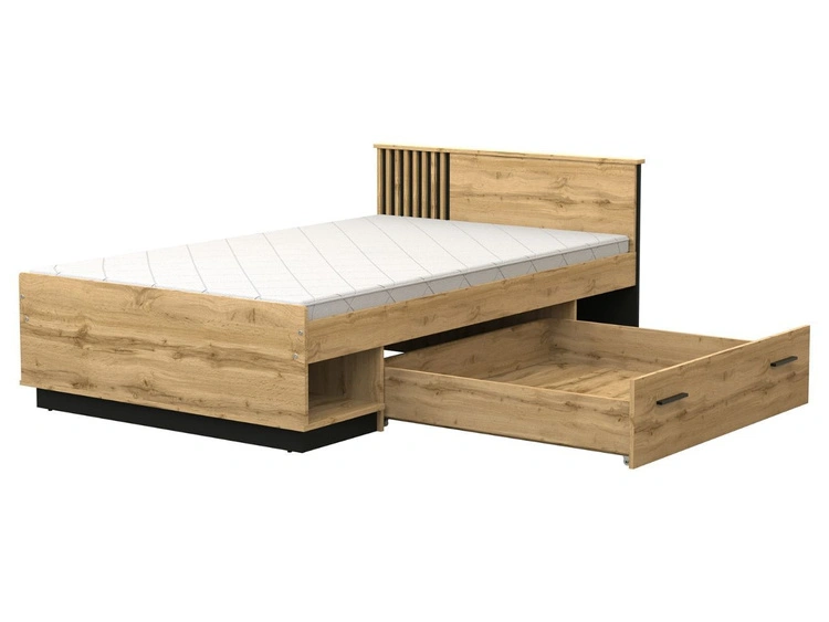 Doppelbett 120x200 mit Schublade Lavore Wotan Eiche, Schwarz matt