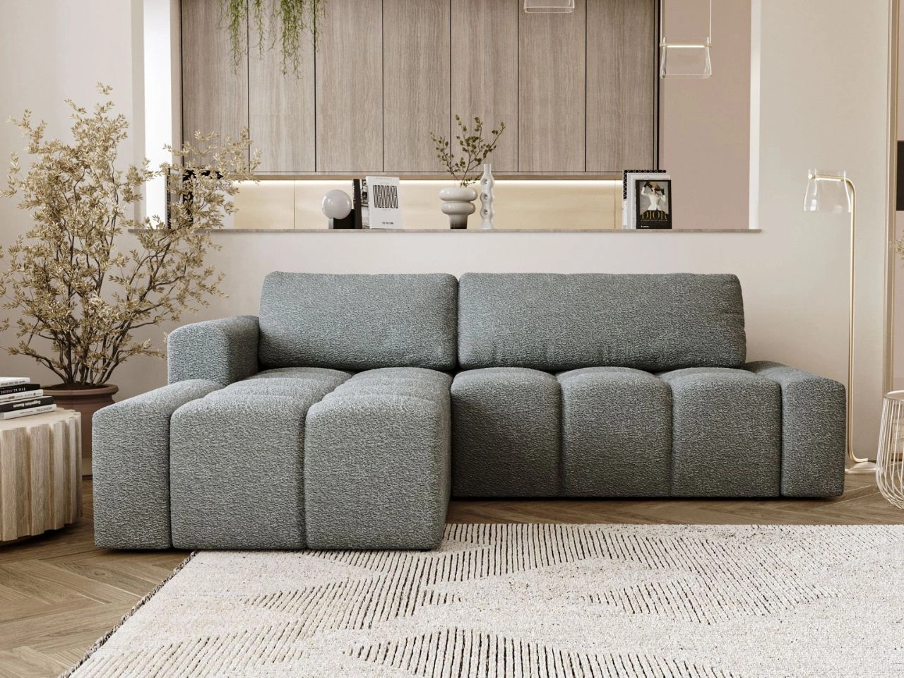 Ecksofa L-Form Links mit Schlaffunktion und Bettkasten Lana Grau