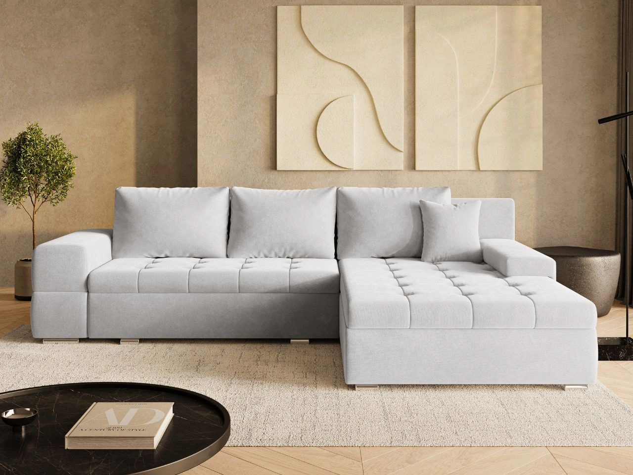 Ecksofa L-Form mit Schlaffunktion und Bettkasten Sonia Grau