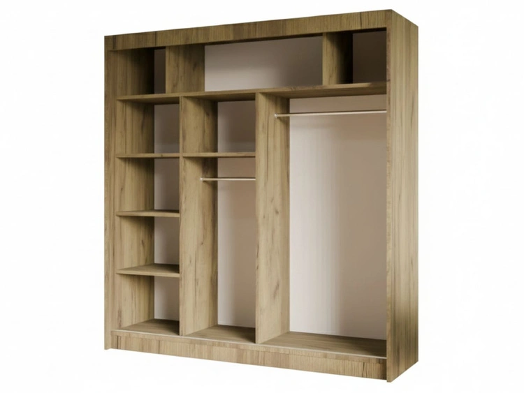 Schiebetürenschrank mit geriffelter Front 200 cm Fano Handwerk Goldene Eiche, Schwarz