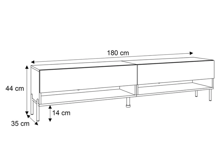 TV-Schrank für das Wohnzimmer 180 cm mit schwarzen Metallbeinen und LED-Beleuchtung Aurelie Kaschmir matt