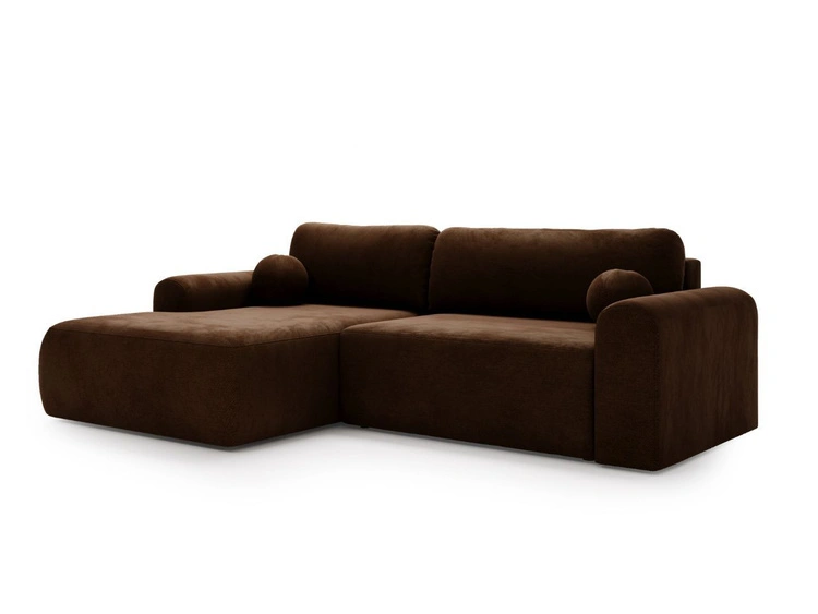 Ecksofa L-Form mit Schlaffunktion und Bettkasten Savana Links Braun