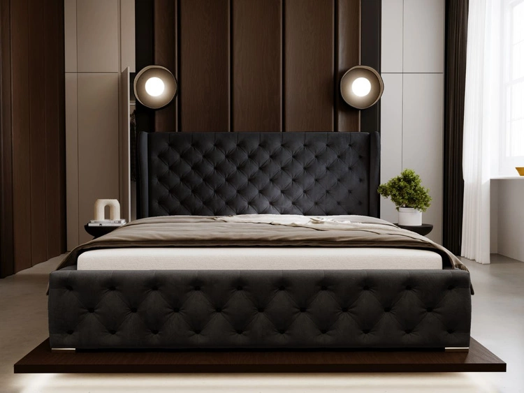 Polsterbett mit Bettkasten und Lattenrost 180x200 Kingston Schwarz