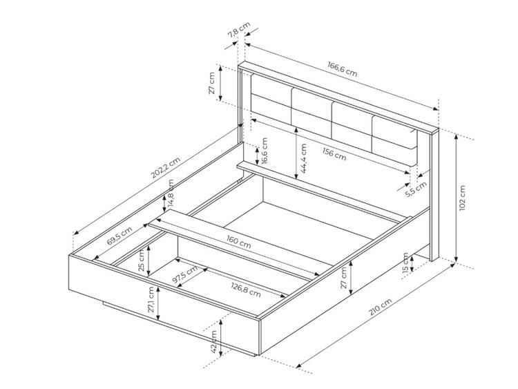 Holzbett Montreal 160x200 Kastanie, Schwarz