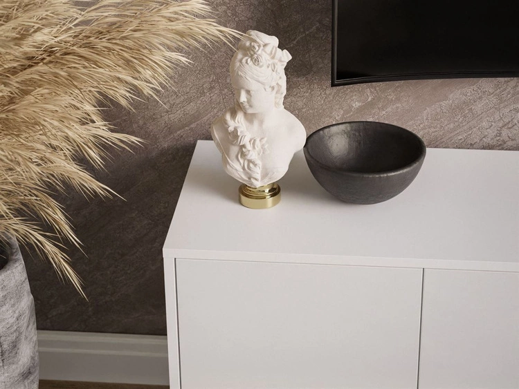 TV-Lowboard mit Türen goldene Beine Vivance Weiß Hochglanz