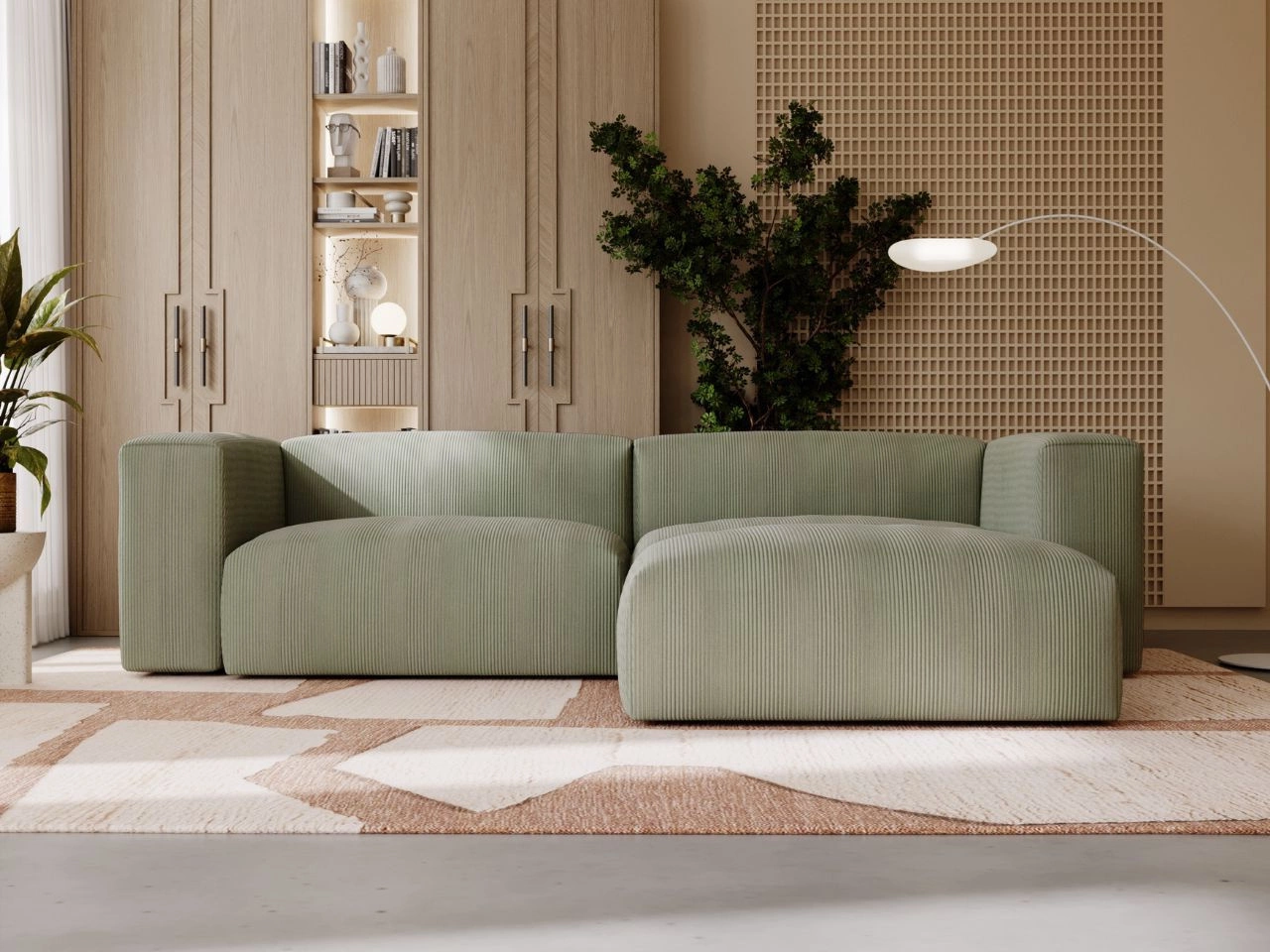 Ecksofa L-Form Rechts Moderne Cord Ecksofa Landi Grün