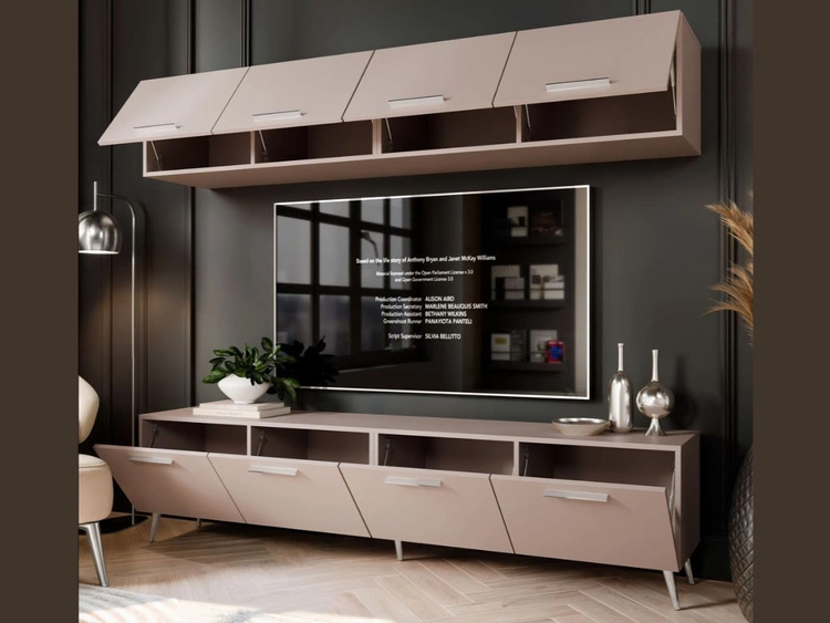 Wohnwand für das Wohnzimmer auf Silbernen Metallbeinen Noaé Kaschmir