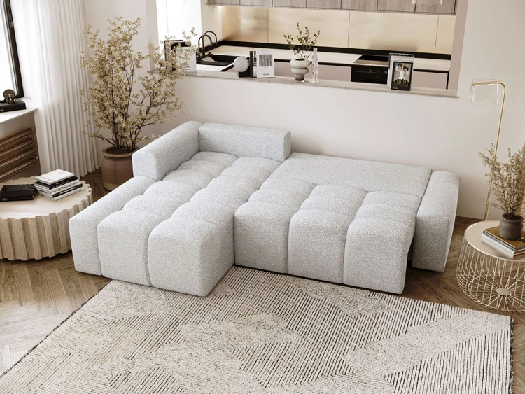 Ecksofa L-Form Links mit Schlaffunktion und Bettkasten Lana Weiß