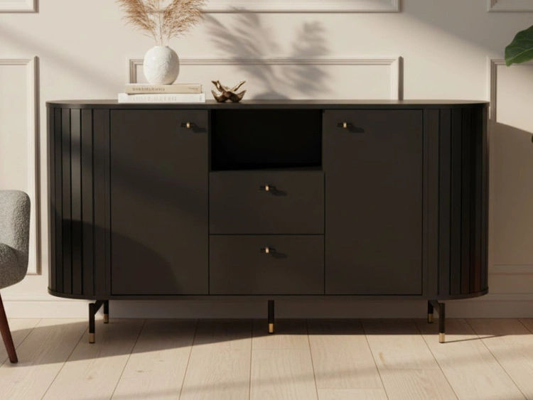 Kommode mit Türen und Schubladen Soria Schwarz mat