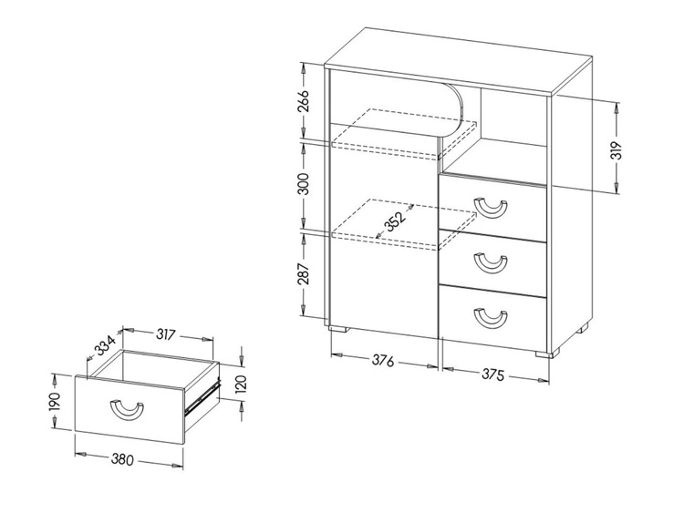 Kommode 80 cm mit Schubladen für ein Jugendzimmer Casa Nash Eiche, Weiß, Grau