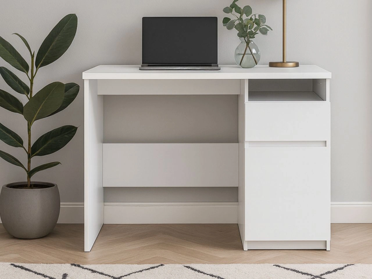 Schreibtisch mit Türe und Schublade Weiß