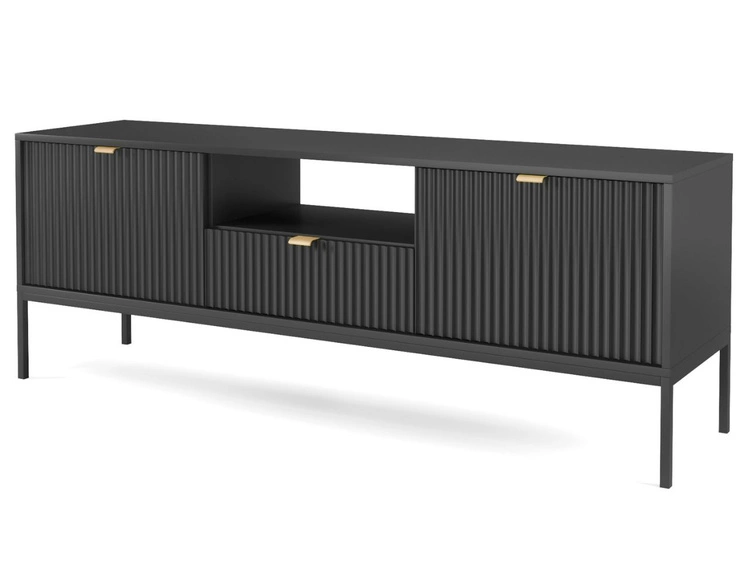 TV-Lowboard mit Schublade und Türen Amber Schwarz