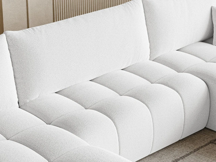 Wohnlandschaft mit Schlaffunktion und Bettkasten Neva Bouclé-Stoff Weiß