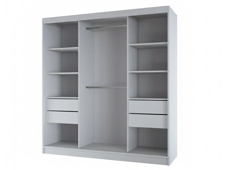 Schiebetürenschrank mit Lamellen und Spiegel 200 cm Lucena Weiß, Schwarz