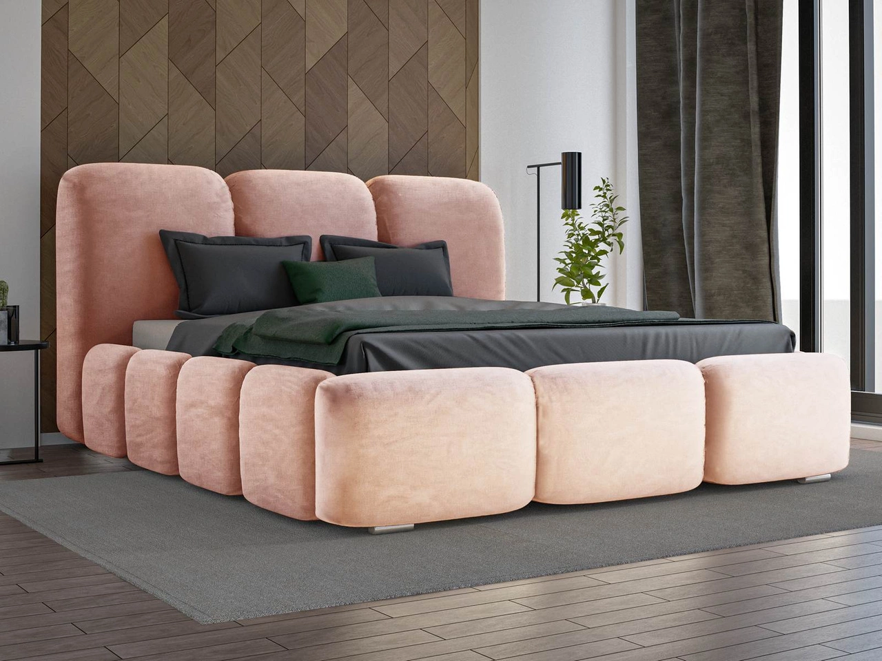 Exklusive Polsterbett 140x200 Bubble - Beige / Rosa