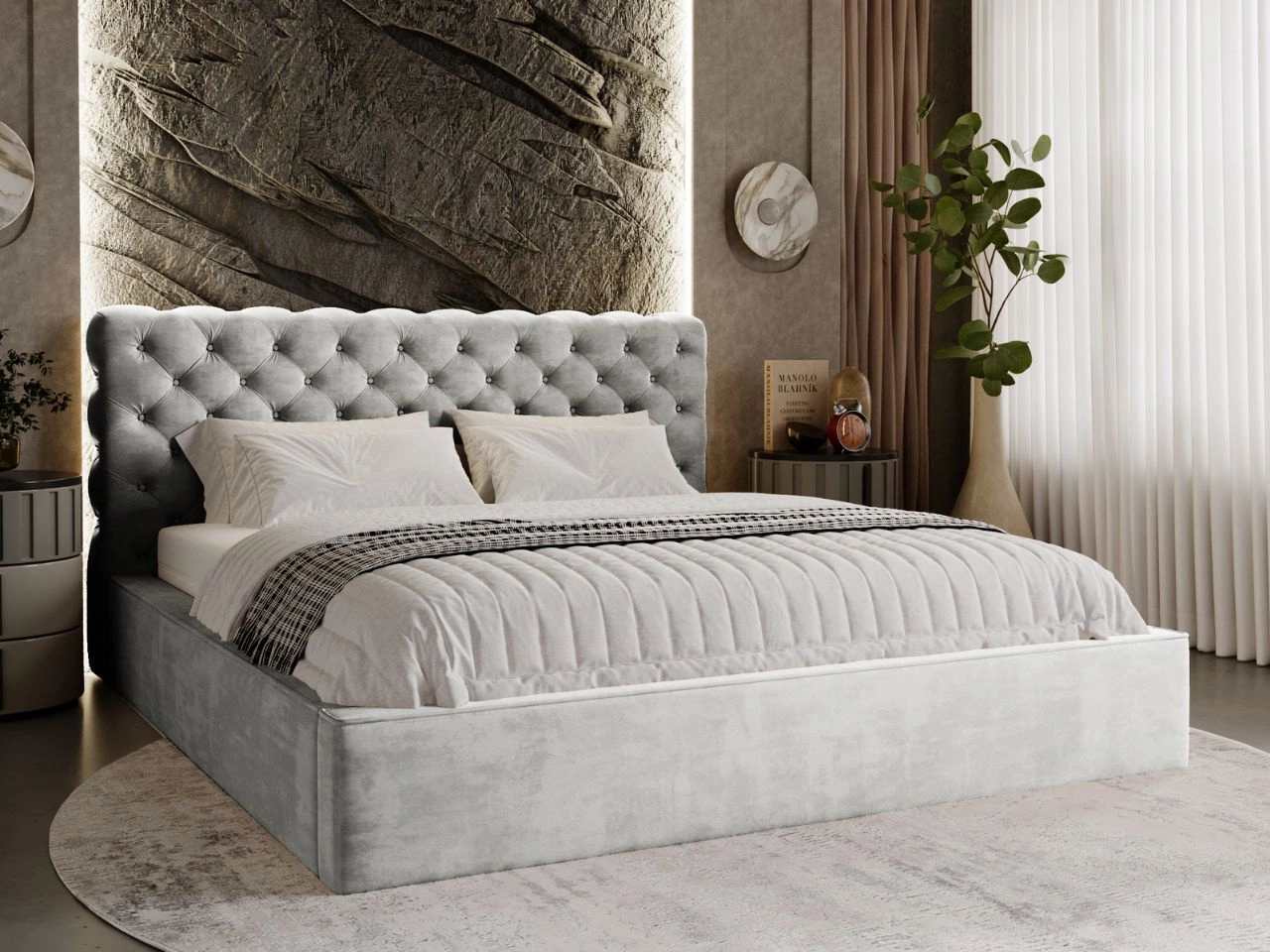 Polsterbett mit Bettkasten und Lattenrost 180x200 Apollo Hellgrau