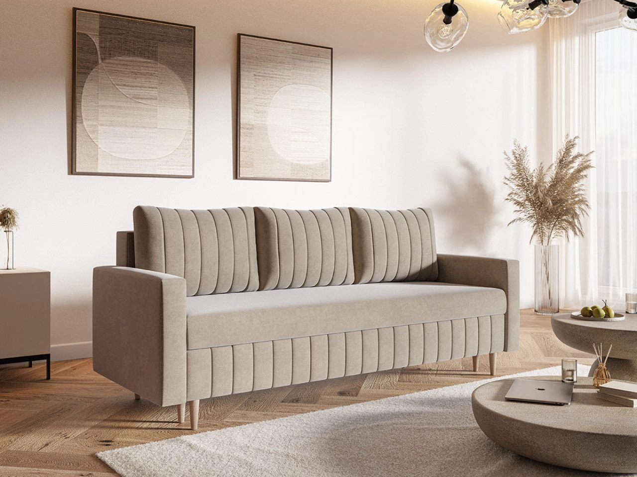 Schlafsofa mit Bettfunktion und Bettkasten Castelo Beige