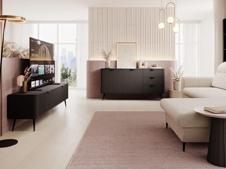 TV-Lowboard mit Türen 200 cm Latina Schwarz