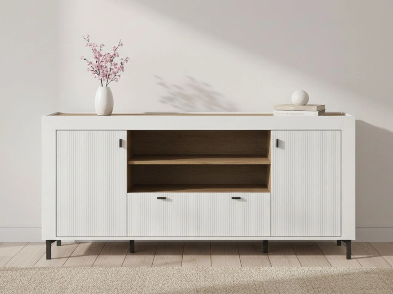 Kommode mit Türen und Schublade Messina Weiß