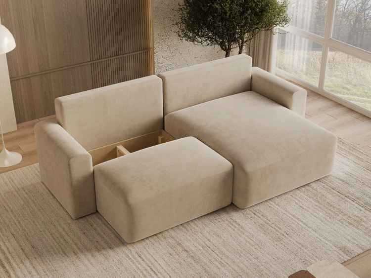 Ecksofa L-Form mit Schlaffunktion und Bettkasten Aurora Beige