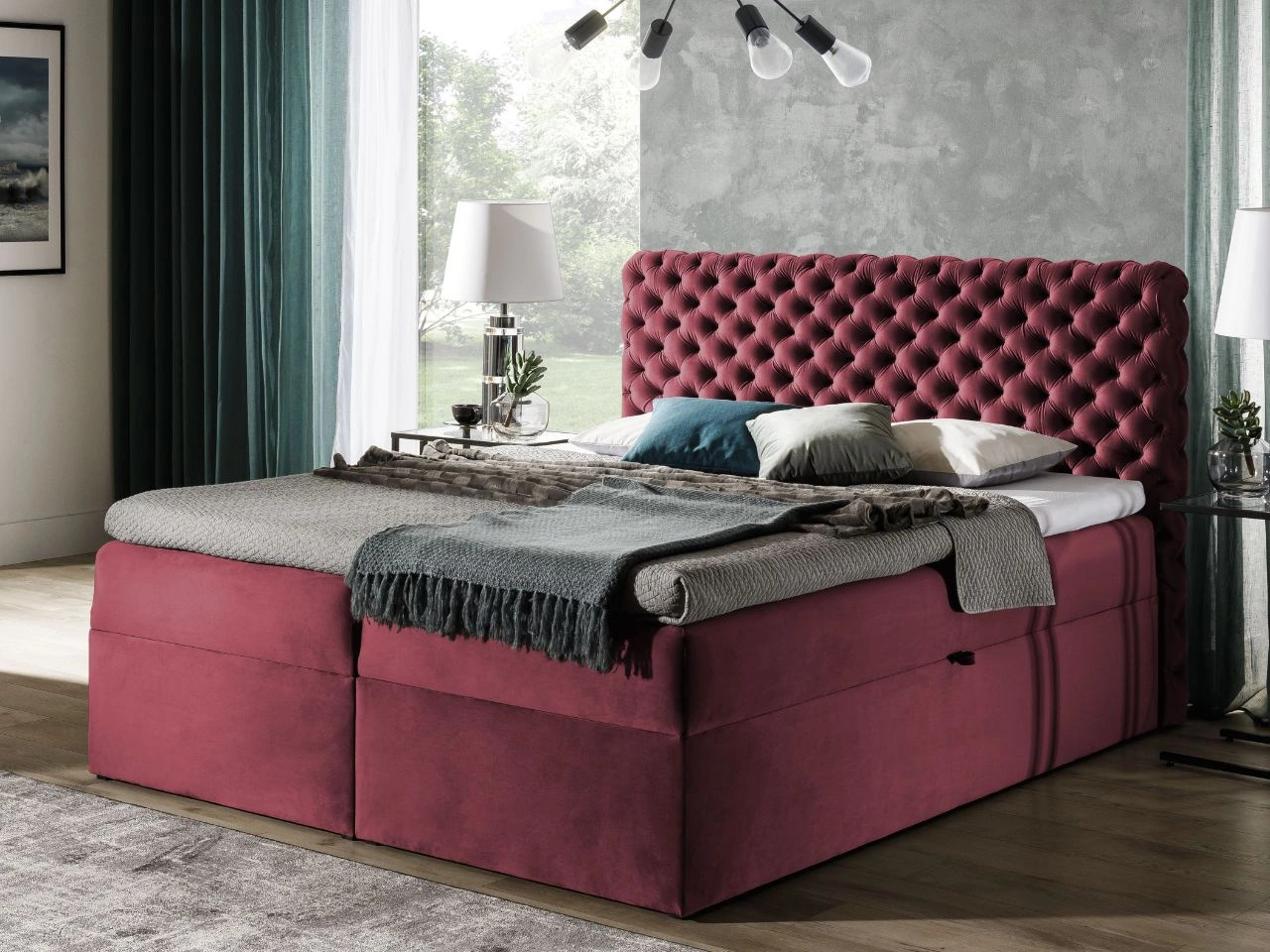 Boxspringbett mit Bettkasten 140x200 Cleo Rot