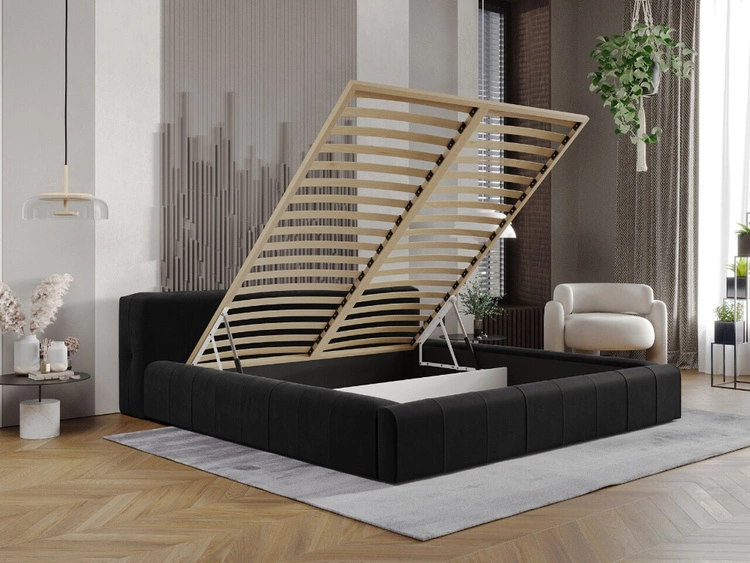Polsterbett mit Bettkasten und Lattenrost 160x200 Lipari Schwarz