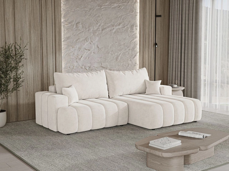 Ecksofa L-Form Rechts mit Schlaffunktion und Bettkasten Caleo Creme