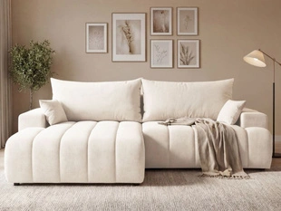 Ecksofa L-Form Links mit Schlaffunktion und Bettkasten Caleo Creme