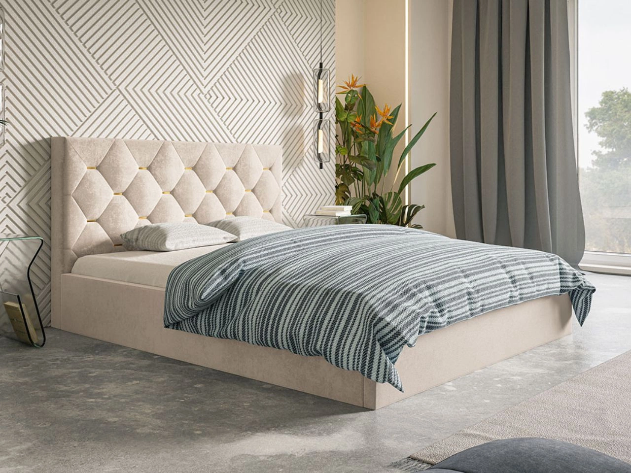 Polsterbett mit Bettkasten und Lattenrost 120x200 Salento Beige