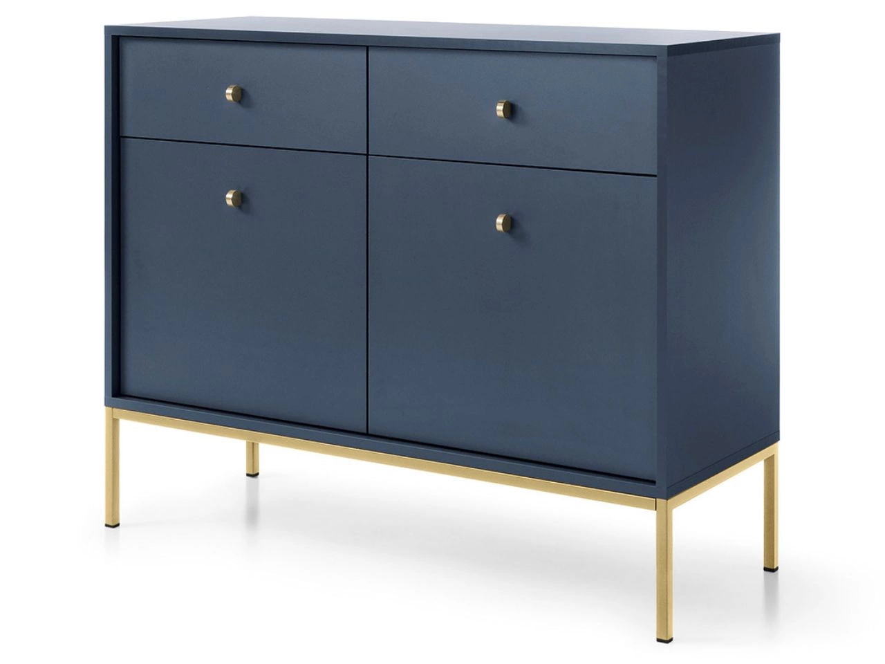 Kommode mit Türen sowie Schubladen mit Golden Metallbeinen 104 cm Amor Marineblau