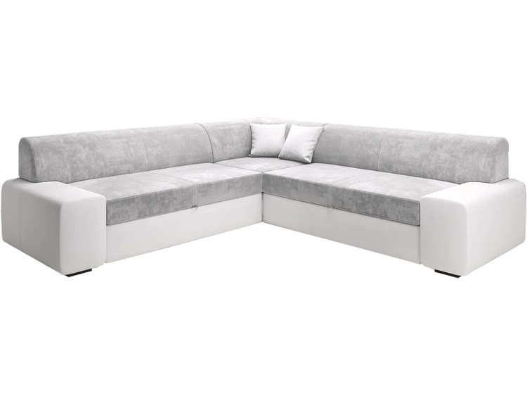 Ecksofa L-Form Rechts mit Schlaffunktion und Bettkasten Fresto Maxi Grau, Weiß