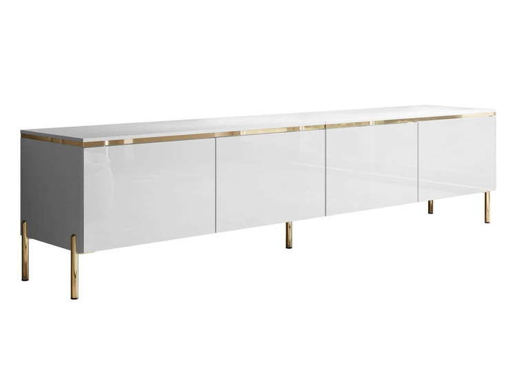 TV-Lowboard im Glamour-Stil mit LED-Beleuchtung Celle, Weiß Hochglanz