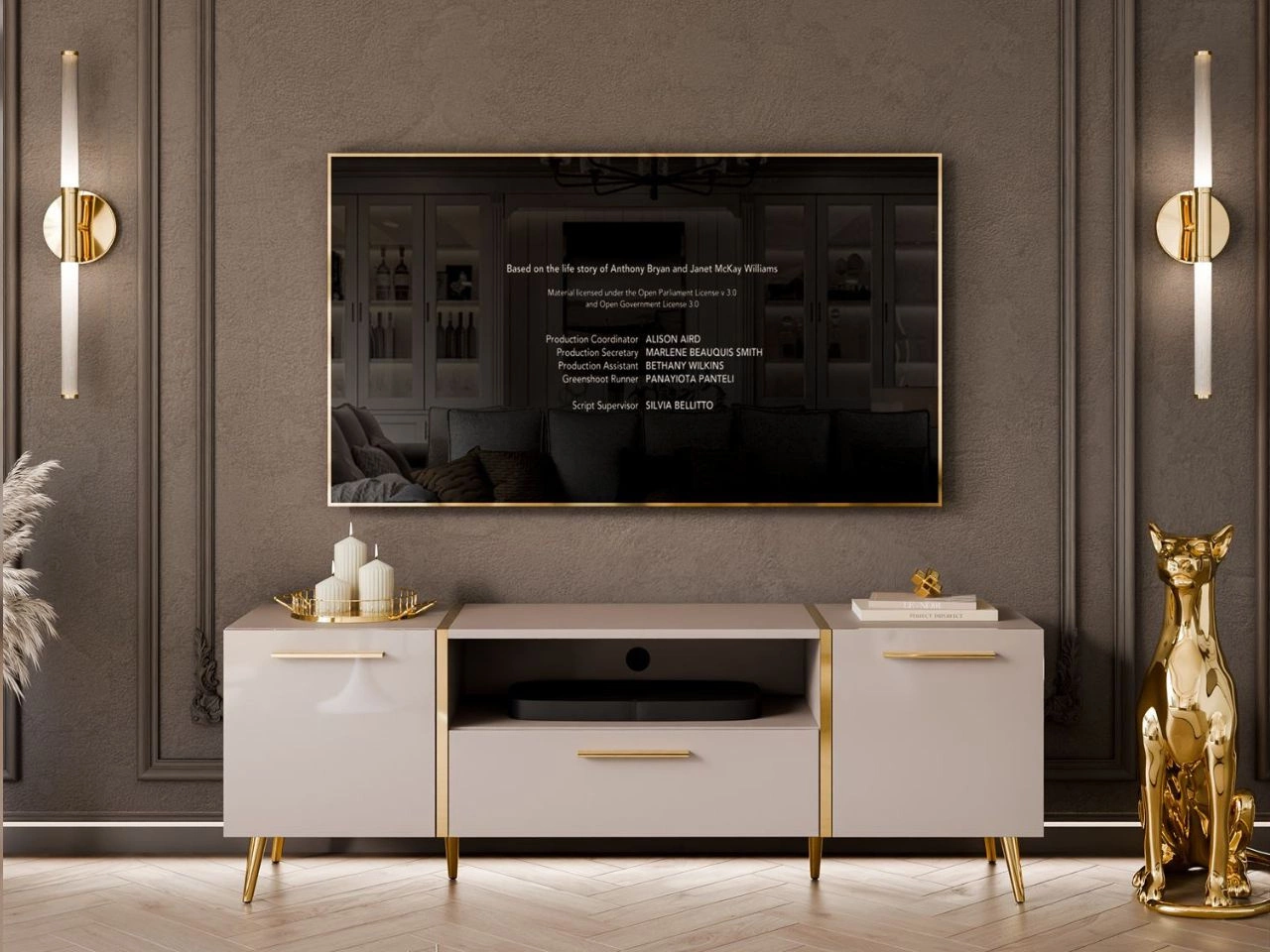 TV-Schrank im Glamour-Stil mit Schränken und Schublade Lunelie Kaschmir Hochglanz