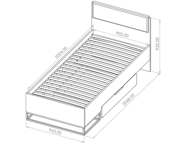 Holzbett mit Schublade Vigo 90x200 Hickory Weiß matt