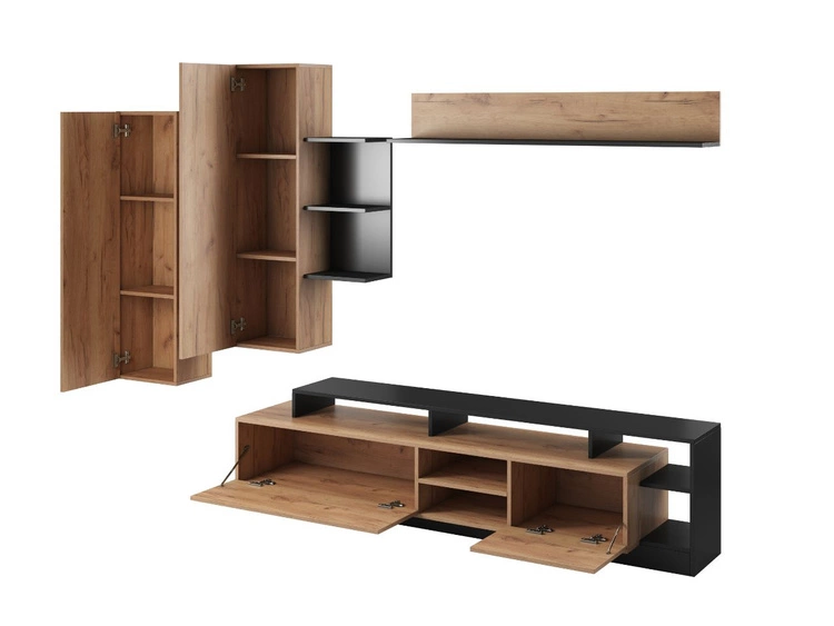 Stilvoll Wohnzimmer-Set Alvano Eiche craft, Schwarz