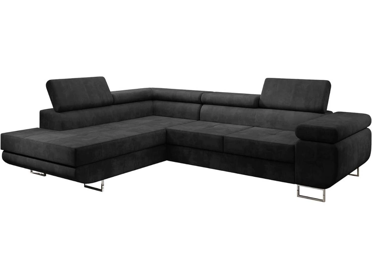 Ecksofa L-Form Links mit Schlaffunktion und Bettkasten Solam L Schwarz