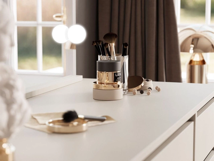 Schminktisch mit Spiegel, Schubladen und LED Melo Elite Kaschmir Matt